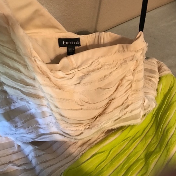 BEBE Off-white/beige/lime green one-shoulder cocktail dress - Picture 3 of 4